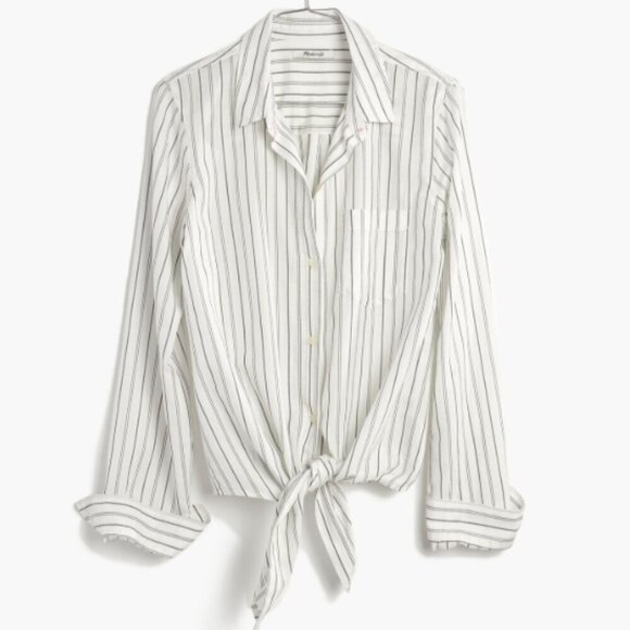 Madewell Tops - Madewell Tie-Front Shirt in Darcy Stripe - True Black and White